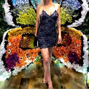 Elegant Navy Lace Mini Dress